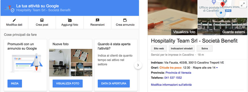 google my business, Google My Business: la scheda gratuita di Google per farsi trovare facilmente, Hospitality Team, Hospitality Team